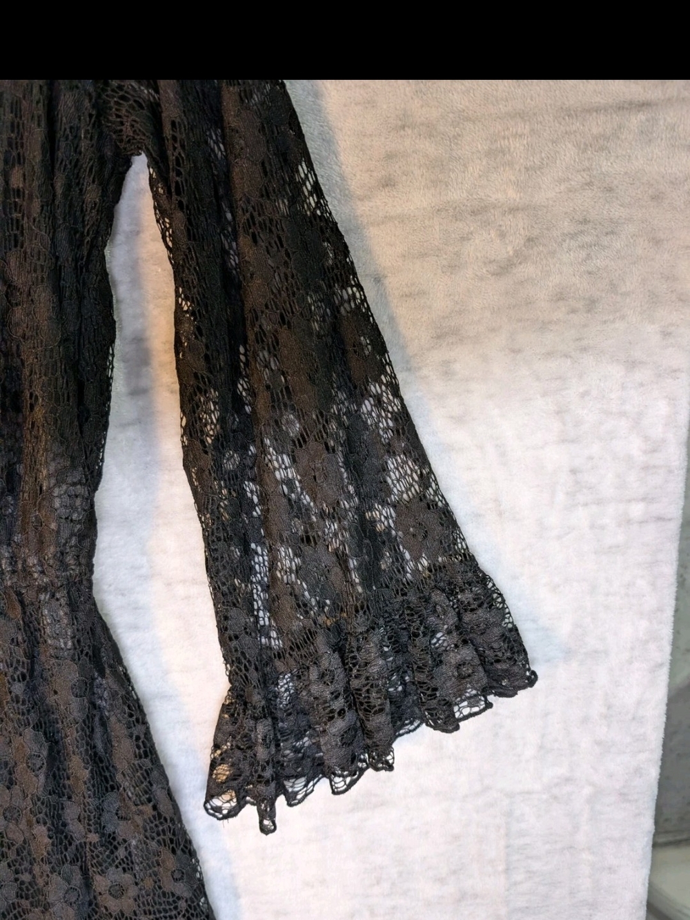 Black Lace Ruffled Mini Dress - Picture 2 of 7